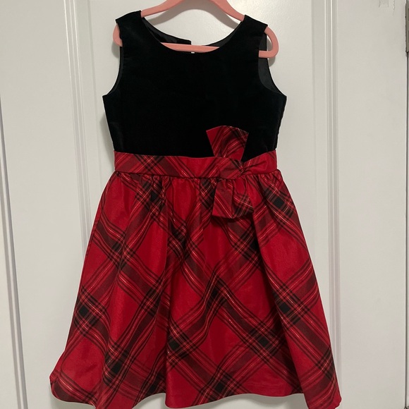 Girls Red Plaid Dress with Cardigan - Picture 2 of 3